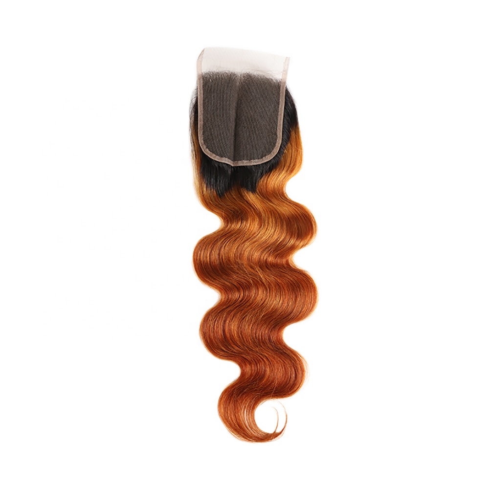 One Donor Wholesale Price Bleached Knots Baby Hair Dark Root 1B427 1B30 1B27 Ombre Brown Body Wave Closure