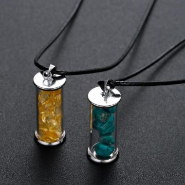 Chakra Healing Crystal Wishing Bottle Pendants Necklace for Womens Girls Tumbled Rock Wicca Tumble Stone Wish Reiki Energy
