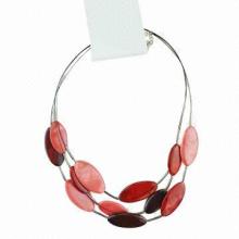 Garnet, Siam and Light Siam Oval Shell Necklace, Multiple Rows, Best Selling Item
