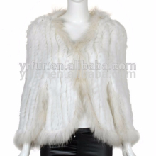 YR574 Classique Real Rabbit Fur Stole with Raccoon Fur Trimming