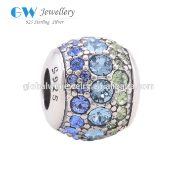 Fashion Women Jewelry Shining Natural Stone Paved 925 Silver Beads X289