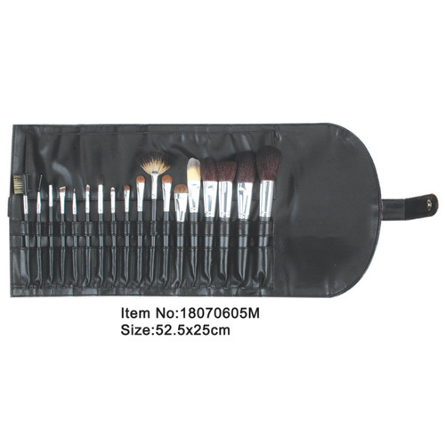 18pcs professionell svart plast handtag aniamal nylon hår makeup borste verktyg set med svart PU läder hållare
