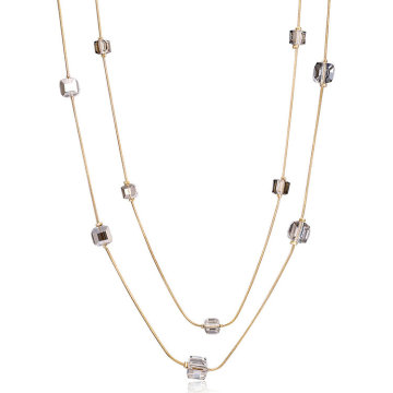 Jenia Square Beads Double Chain Delicate String Cz Diamond Necklace For Sets