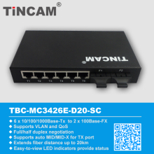 Two Fiber Port 6 RJ45 Port Media Convert