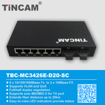 Two Fiber Port 6 RJ45 Port Media Convert