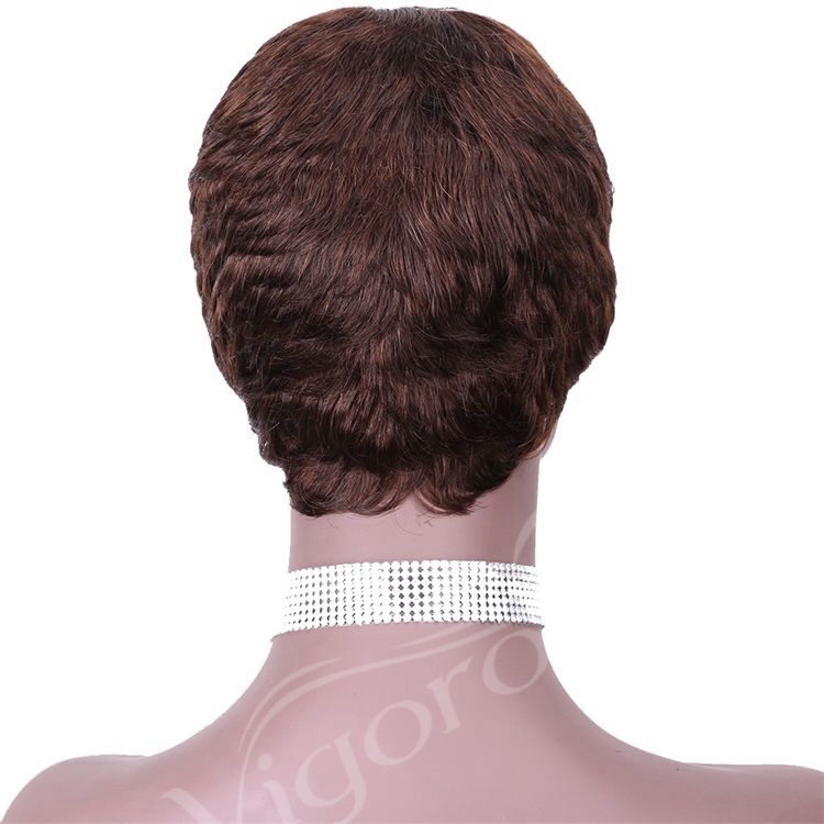 Vigorous Pixie Cut Real Full Machine Brazilian Human Hair For Woman Short Finger Wave Natural Fluffy Wigs