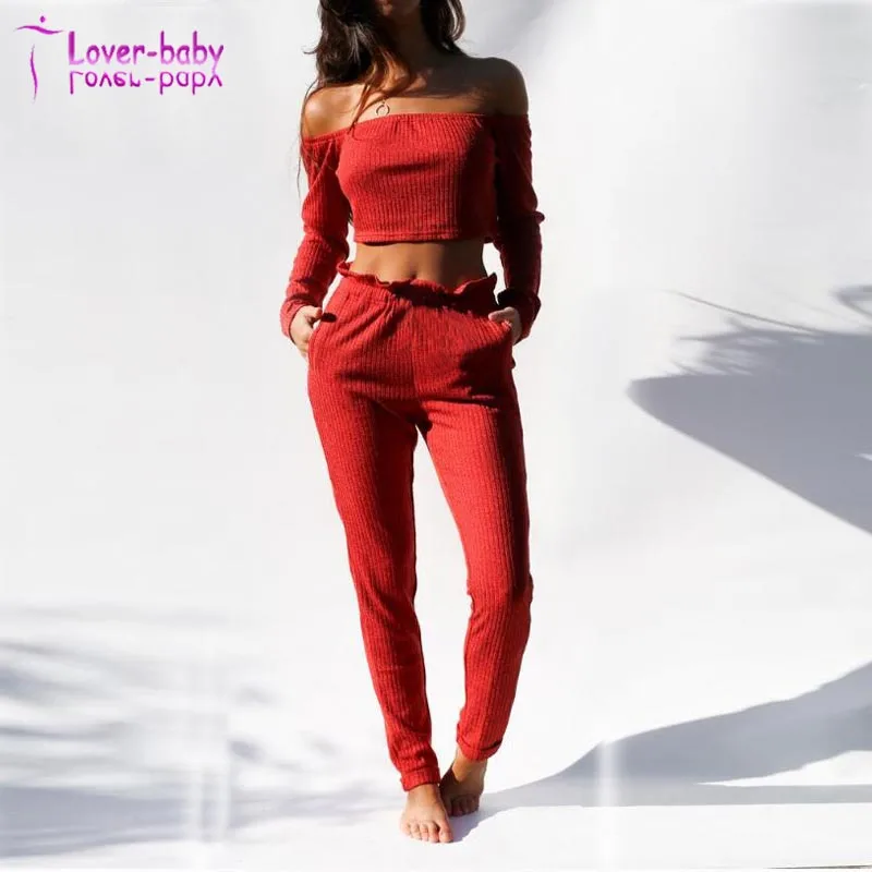 Wholesale Price Womens off Shoulder Tops Pants Sets