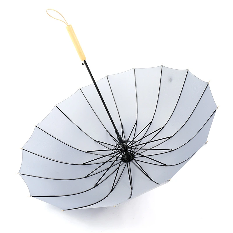 Traditional 16ribs Sun Protection Straight Wooden Customize Promotional Wholesale Umbrella with Logo Prints