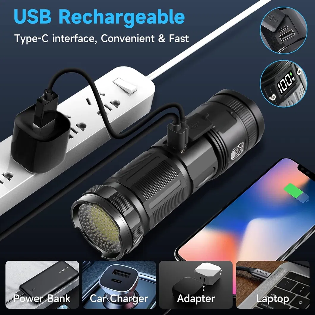 Powerful LED Flashlight with White Laser Beam for Outdoor Use