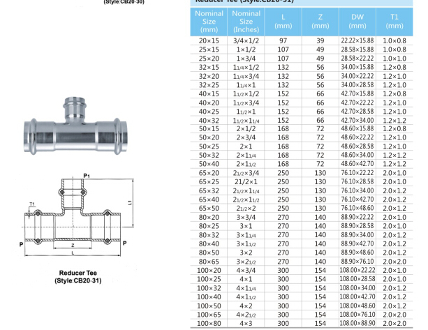 Stainless Steel Press Reducing Tee