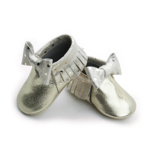 New Styles Metal Gold Bow Girls Baby Moccasins