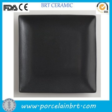 Square matt design custom decorate ceramic Black Plate