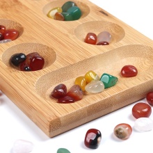 Wooden Mancala Board Game with 48 Glass Stones - Popular Kids and Adults Toy