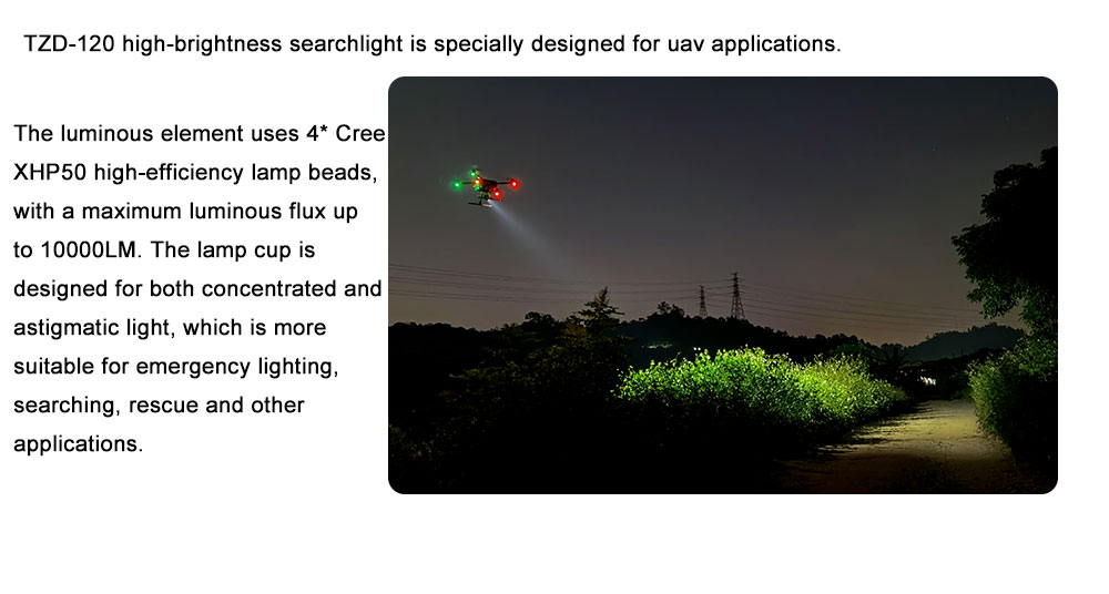 Drone alti luminosità di searchlight di l&#39;angle inflight