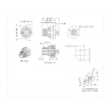 M12 3~5P Male Lock Front M16 D-Code Shielded