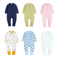 Mjuk bambu baby rompers (lång ärm, zip)