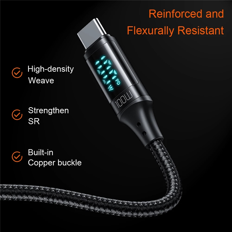 PD 100W FAST charger USB Type C to Type C cable with Display for phone laptop video camera battery