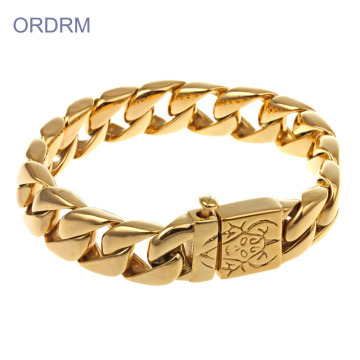 Mens Stainless Steel Gold Cuban Link Bracelet