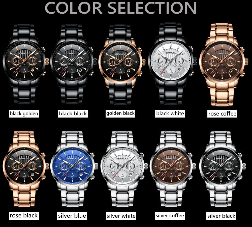 CRRJU Men Watch 30m Waterproof Watch Top Brand Luxury Steel Watch Chronograph Male Clock Saat relojes hombre 2212