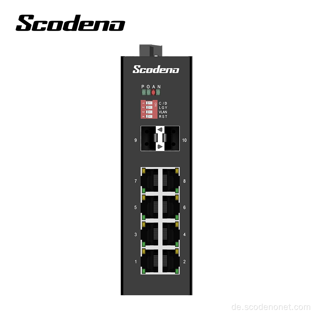 Scodeno Popular Model Factory 2X1000 M Base-X 8X10/100/1000 M Base-T Unmanaged Industrial Network Ethernet Switch