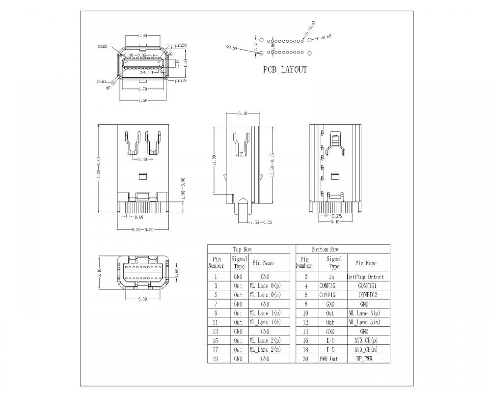 Mini Display Port Receptacle (straddle 1.2mm type)