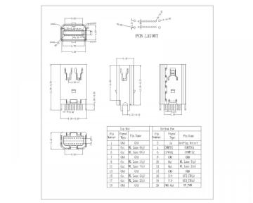 Mini Display Port Receptacle (straddle 1.2mm type)