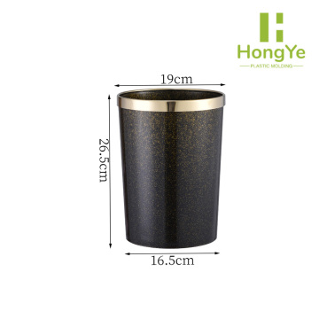 Round Black Glitter Gold Rim Decorative Open Trash
