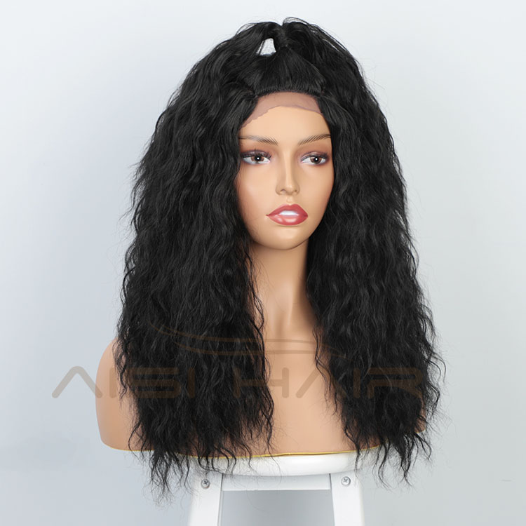 Aisi Hair 18 Inch Long Body Wave Natural Black Wig With Ponytail Swiss Lace Wig Water Wave Synthetic Hair Wigs For Black Women