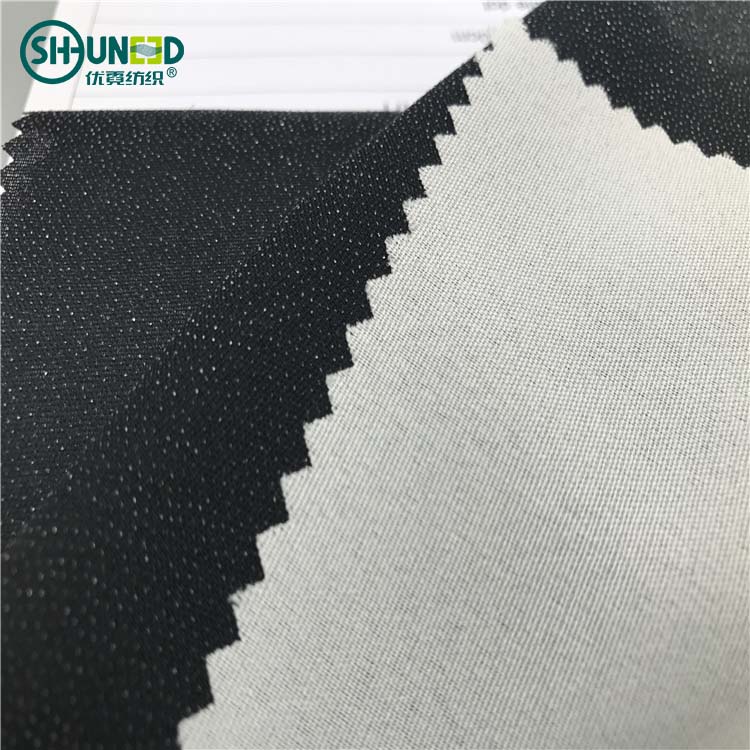 Chinese supplier for garment enzyme washed double dot pa coating 30D water jet low stretch plain weave woven fusible interlining