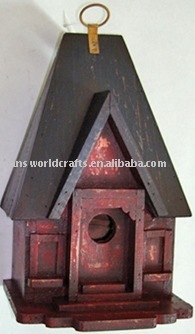 red solid wooden bird house