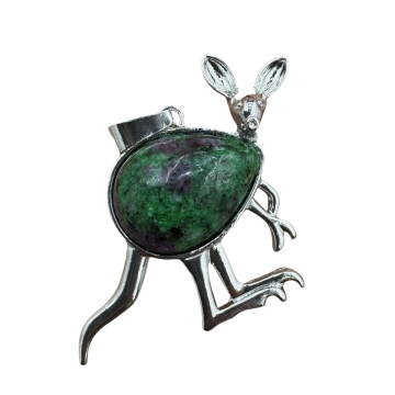 Ruby zoisite Waterdrop Cabs Silver Kangaroo Pendant Necklace 60CM Chain