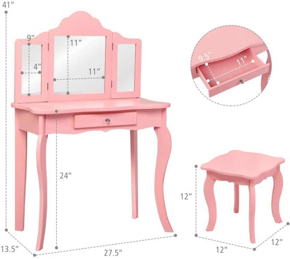 Kids Wooden Vanity Table Set 15 Jpg