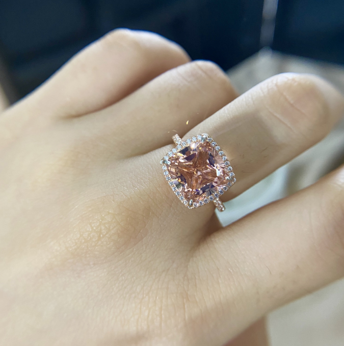 Wholesale Morganite Pink CZ 925 Sterling Silver Ring Wedding Rings Sterling Silver