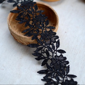Zwarte pailletten bloem Lace borduurwerk kraag bruiloft