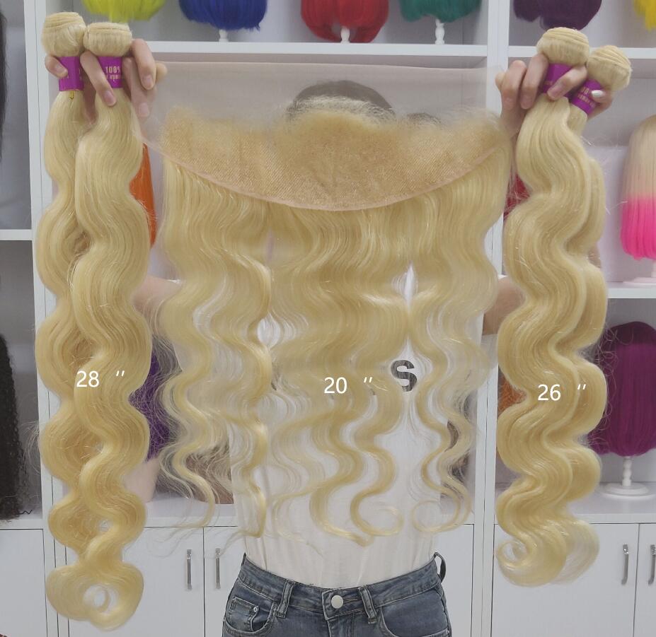 Blonde 613 Body Wave Virgin Human Hair Bundles Wholesale Factory Price Remy Hair Vendor with Lace Closure Frontals Bundle Deals