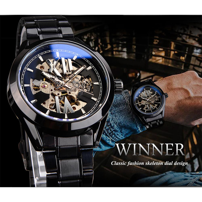 New winner mechanical watch fashion hollow waterproof watches automatic men relogio masculino GMT1192