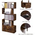 Rustic Brown Geometric Bookcase Wood Bookshelf with Doors