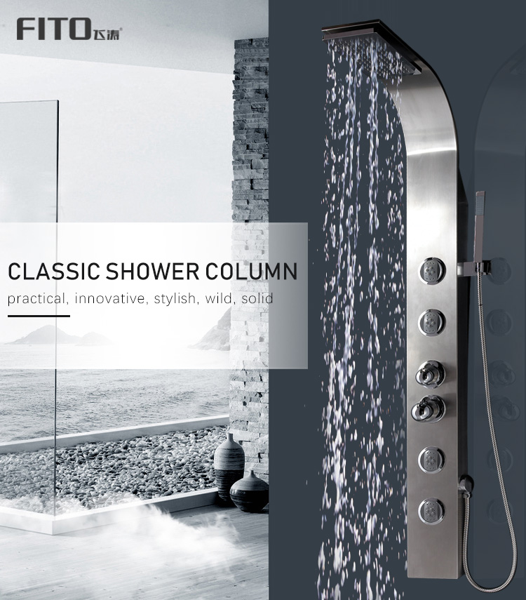 High Quality Indoor Bathroom Black Multifunction Stainless Steel Rainfall Shower Panel Faucet