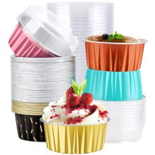 Disposable Gold Mini Aluminium Foil Baking Cups with Lids for Cheesecake Flan Cups