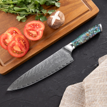 Carbon Japanese 10cr15comov Damascus Steel Kitchen Chef Knife with Abalone Resin Handle: High-Quality Culinary Tool
