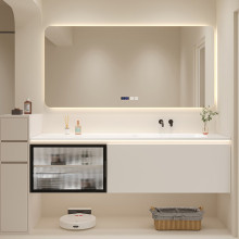 Corner White Slate Bathroom Vanity Set with Sink