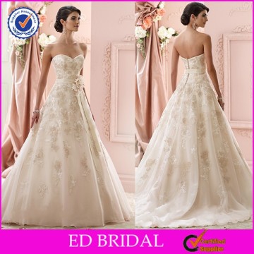 Champagne Color Flower Sash Lace Applique Lebanon Designer Wedding Dress