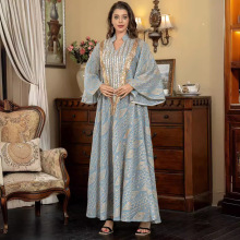 Muslim Evening Dress with Mesh Embroidery and Sequins Arabian Dubai Style Robe