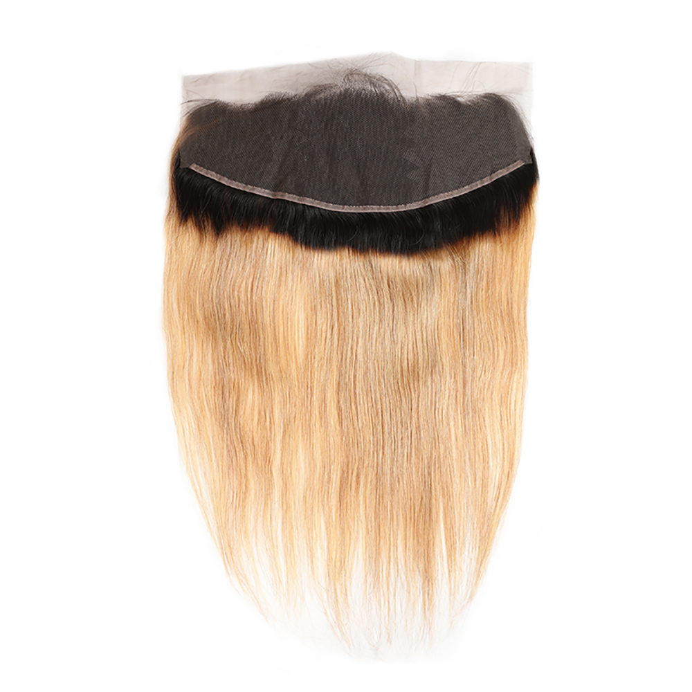 Full Cuticle Aligned Straight Brazilian Hair Bundles With 13*4 Frontal Ombre Color 100% Virgin Human Hair Extensions