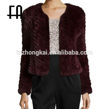Factory wholesale price zigzag rabbit fur knitted jacket /rabbit knitted jacket