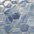 Hexagon Shape Glass Art Round Edge Blues Mosaico