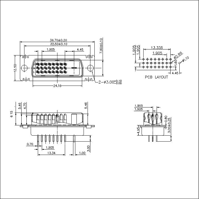 MS02 DVI 24+1 Male Straight Type Straddle for PCB