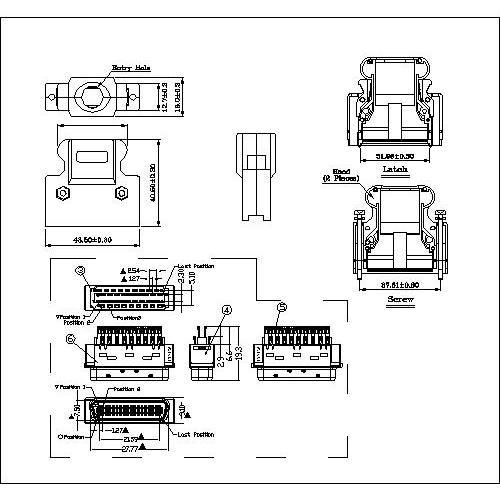 1.27mm Series 36P Hood Straight Exit Split With Solder Connector Molded Ribbon Type HPPCS02CNS-36XXX