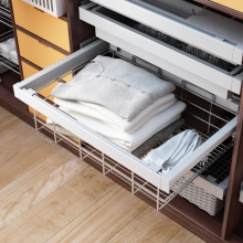 Chrome Wire Closet Organizer Cabinet Systems with Pull-Out Metal Wardrobes and Storage Drawers