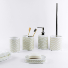 Soft Cream Geometric Lattice Bath Accessory Kit with Silver Hardware